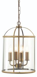 Endon 69455 Lambeth 4 Light Ceiling Pendant In Antique Brass And Clear Glass
