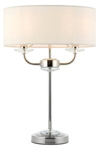 Endon 60804 Nixon 2 Light Table Lamp In Nickel With Crystal Glass And Vintage White Faux Silk Shade