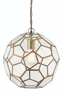 Endon 69784 Miele 1 Light Ceiling Pendant In Antique Brass Amd Clear Glass