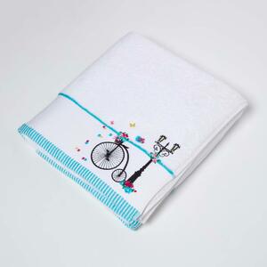 Homescapes Embroidered Bicycle White Bath Sheet 100% Cotton