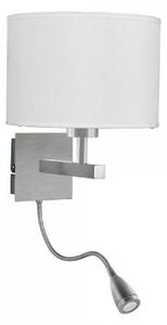 Searchlight 3550SS 2 Light Wall Light In Satin Silver With Adjustable LED Arm And Round White Shade