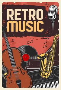 Art Poster Retro music poster, instruments and vinyl, seamartini, (26.7 x 40 cm)