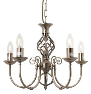 Barley 5 Light Classic Knot Twist Ceiling Light in Antique Brass