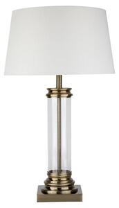 Searchlight 5141AB 1 Light Table Lamp With Glass Column And Antique Brass Base And Cream Shade