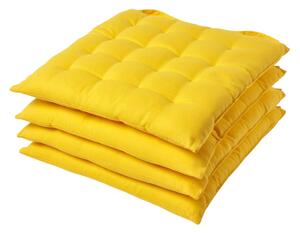 Yellow Plain Seat Pad with Straps 100% Cotton 40 x 40 cm, Set of 4