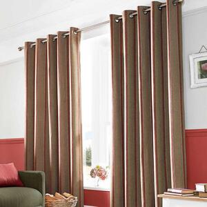 Ashley Wilde Red & Natural 'Downton' Modern Striped Curtains Fully Lined Eyelet Style, 46x72"