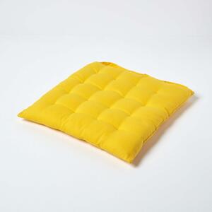 Yellow Plain Seat Pad with Button Straps 100% Cotton 40 x 40 cm