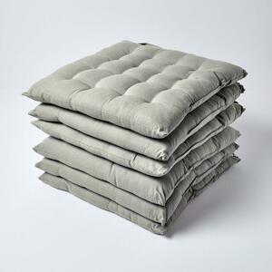 Homescapes Grey Plain Seat Pad with Straps 100% Cotton 40 x 40 cm, Set of 6