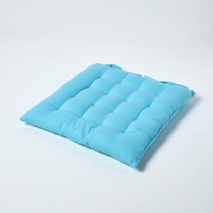 Light Blue Plain Seat Pad with Button Straps 100% Cotton 40 x 40 cm