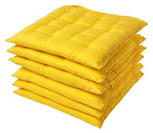 Yellow Plain Seat Pad with Straps 100% Cotton 40 x 40 cm, Set of 6