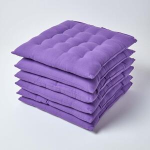 Purple Plain Seat Pad with Straps 100% Cotton 40 x 40 cm, Set of 6