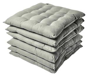 Homescapes Grey Plain Seat Pad with Straps 100% Cotton 40 x 40 cm, Set of 6