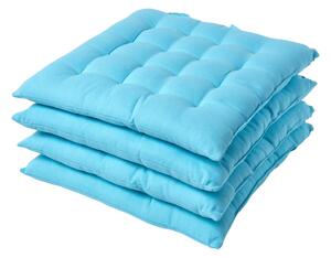 Light Blue Plain Seat Pad with Straps 100% Cotton 40 x 40 cm, Set of 4