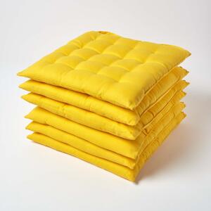 Yellow Plain Seat Pad with Straps 100% Cotton 40 x 40 cm, Set of 6