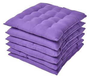 Purple Plain Seat Pad with Straps 100% Cotton 40 x 40 cm, Set of 6