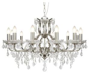 Searchlight 87312-12SS Paris Twelve Light Ceiling Chandelier In Satin Silver With Crystal Glass