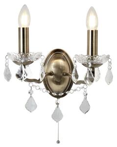 Searchlight 8732-2AB Paris Two Light Wall Light In Antique Brass With Crystal Glass