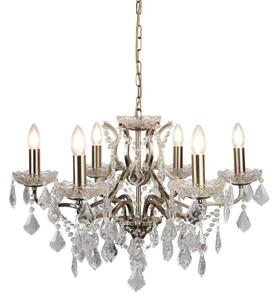 Searchlight 8736-6AB Paris Six Light Ceiling Chandelier In Antique Brass With Crystal Glass
