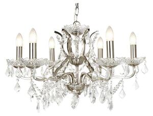Searchlight 8736-6SS Paris Six Light Ceiling Chandelier In Satin Silver With Crystal Glass