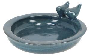 Fallen Fruits Bird Bath Petrol Blue Ceramic Round