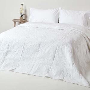 White Cotton Rich Floral Metelassé Pattern Bedspread, Single