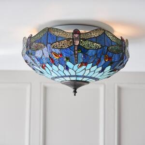 Interiors 1900 70722 Dragonfly Blue Tiffany Medium 2 Light Flush Ceiling Light