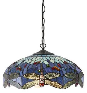 Interiors 1900 64080 Dragonfly Blue Tiffany Medium 3 Light Ceiling Pendant In Bronze