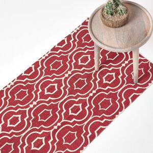 Riga Handwoven Red and White 100% Cotton Printed Patterned Hall Runner, 66 x 200 cm