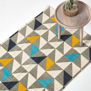 Copenhagen Handwoven Blue, Yellow and Grey Geometric Style Scandi Printed Rug, 90 x 150 cm