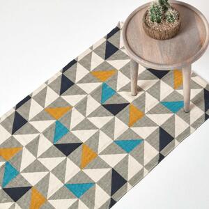 Copenhagen Handwoven Blue, Yellow and Grey Scandi Printed Runner, 66 x 200 cm