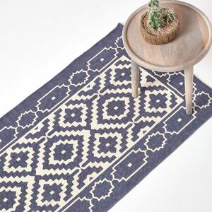 Halmastad Handwoven Blue and White Scandi Style 100% Cotton Printed Hall Runner, 66 x 200 cm