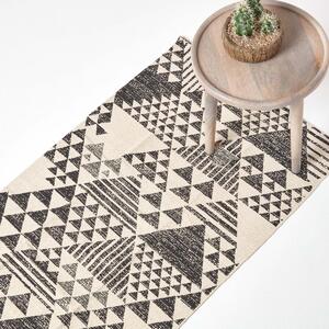 Delphi Handwoven Black and White 100% Cotton Printed Triangular Pattern Hall Runner, 66 x 200 cm