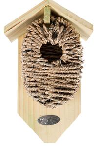 Homescapes Wooden Bird Box with Seagrass Birdnest