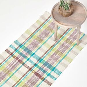 Wilson Handwoven Blue, Yellow and Brown Tartan 100% Cotton Runner, 66 x 200 cm