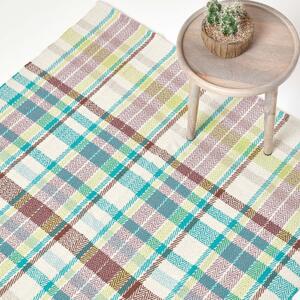 Wilson Handwoven Blue, Yellow and Brown Tartan 100% Cotton Rug, 70 x 120 cm