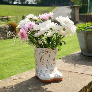 The Cottage Garden Floral Ceramic Welly Vase MultiColoured