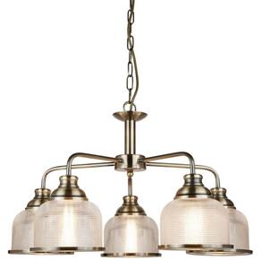 Searchlight 1685-5AB Bistro II Five Light MultiArm Ceiling Light In Antique Brass With Glass Shades