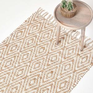 Homescapes Sierra Neutral Diamond Pattern Hemp Chindi Rug, 90 x 150 cm