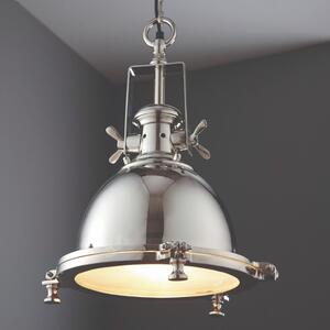 1 Light Ceiling Pendant Light In Bright Nickel And Sandblasted Glass