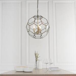 Endon 73560 Miele Three Light Ceiling Pendant Light In Antique Brass And Clear Glass