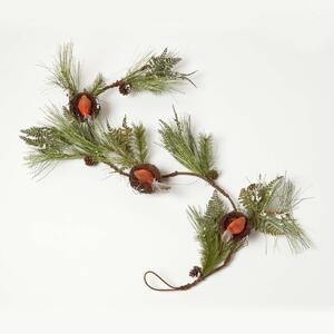 Festive Christmas Garland with Artificial Pine and Robins Nests 5ft