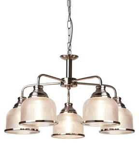Searchlight 1685-5SS Bistro II Five Light MultiArm Ceiling Light In Satin Silver With Glass Shades