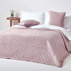 Homescapes Pink Quilted Velvet Bedspread Geometric Double Bed Throw