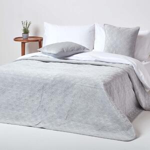 Homescapes Grey Quilted Velvet Bedspread Geometric Double Bed Throw