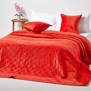 Burnt Orange Quilted Velvet Bedspread Geometric King Size Bed Throw