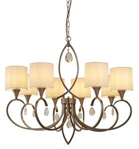 Searchlight 1608-8AB Alberto Eight Light Ceiling Pendant In Antique Brass And Crystal With Shades