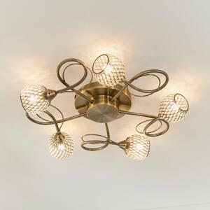 Endon 73757 Aherne Five Light Semi Flush Ceiling Light In Antique Brass Plate With Clear Bead Shades