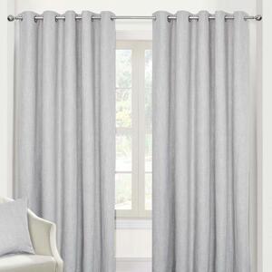 Light Grey Heavy Weight Textured Blackout Lined Eyelet Curtain Pair, 90 x 72"