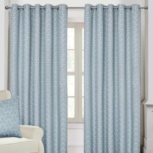 Blue Geometric Jacquard Blackout Eyelet Curtain Pair, 90 x 90"