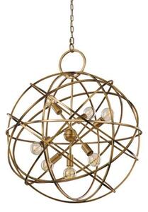 F2366/7 Seven Light Ceiling Pendant Light In Gold Ironwork
